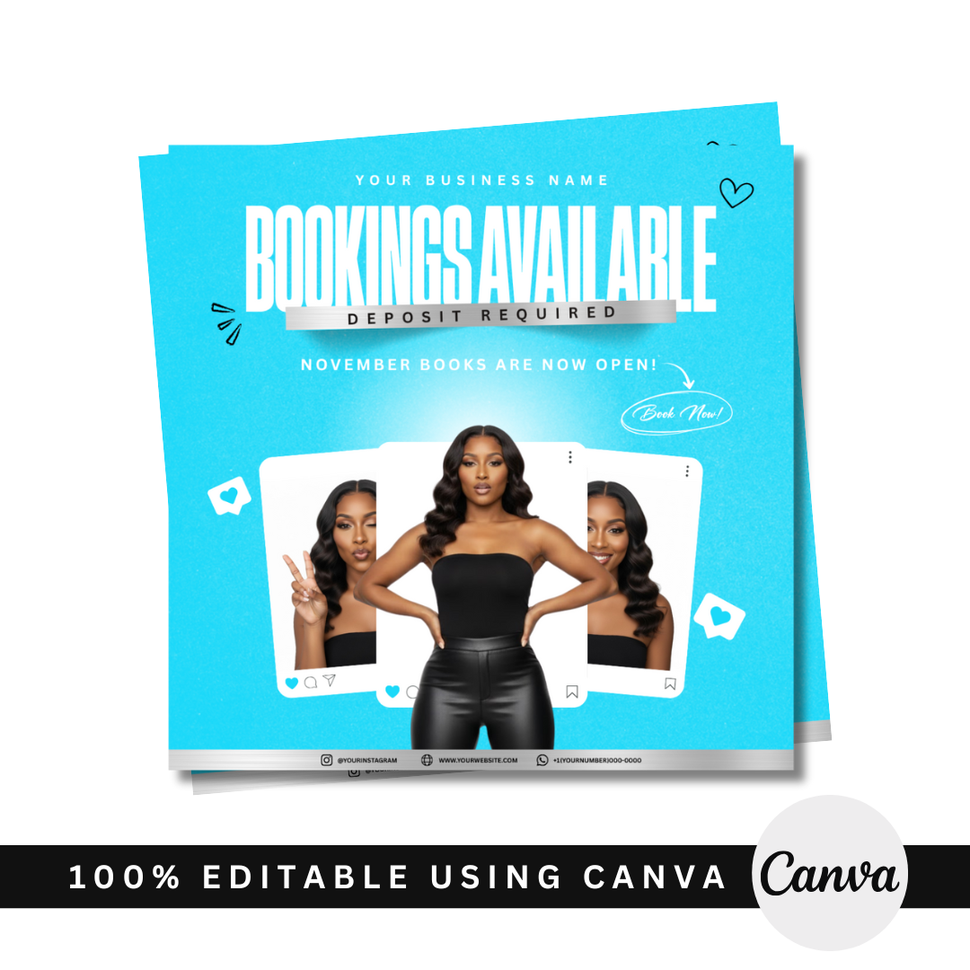 Bookings Available November - 100% Editable Canva Template